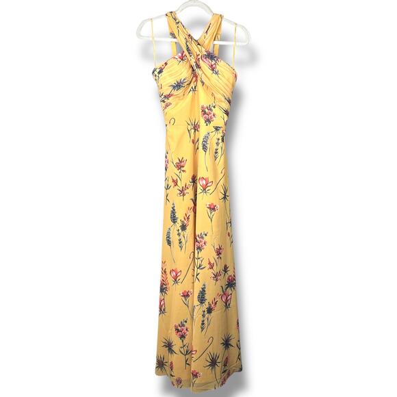 Dress The Population Brenna Canary Multi Yellow Floral Sheath Maxi Dress Small - Picture 2 of 13
